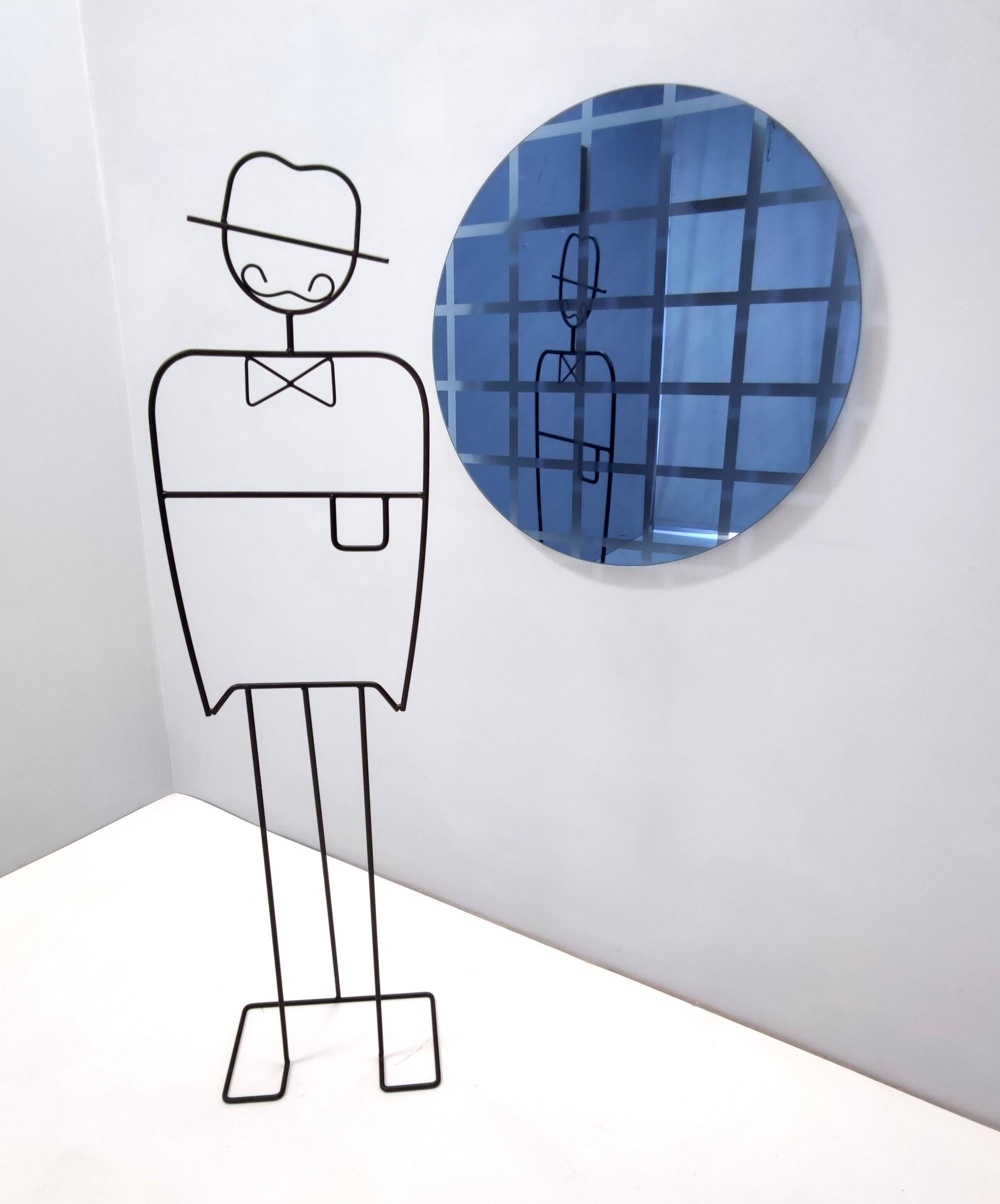Post-Modern Postmodern Round Blue-Gray Wall Mirror 