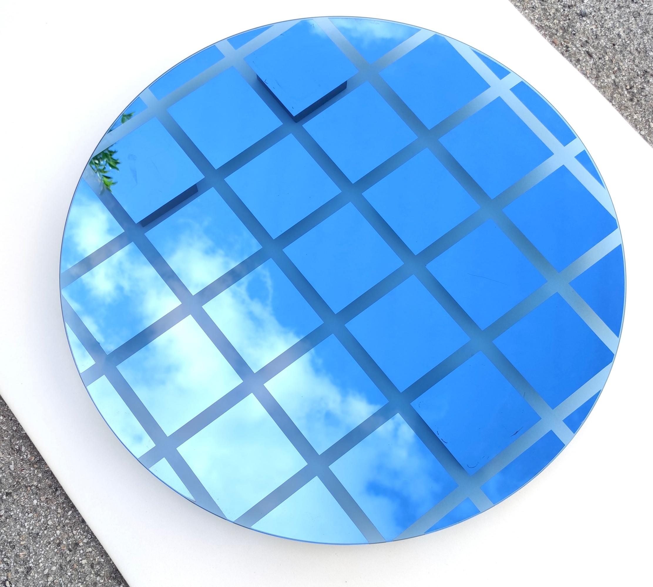 Postmodern Round Blue-Gray Wall Mirror 