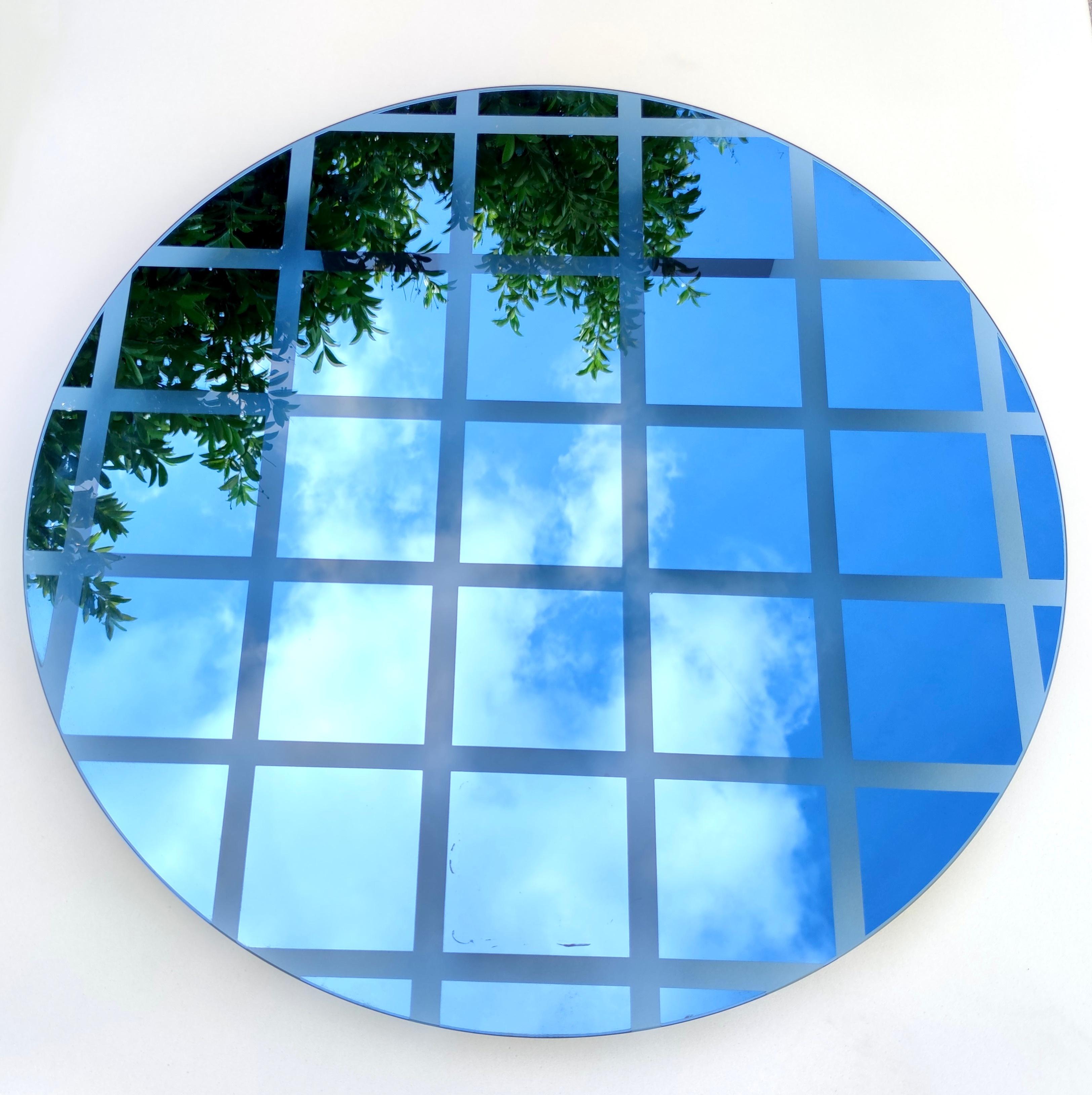 Late 20th Century Postmodern Round Blue-Gray Wall Mirror 