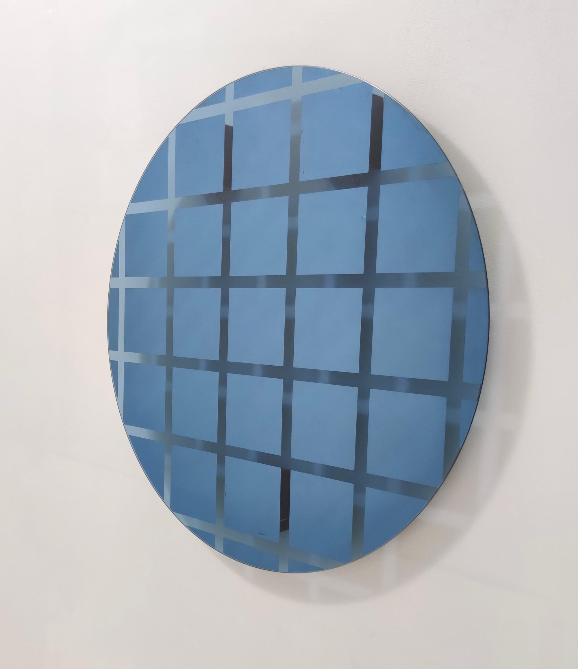 Postmodern Round Blue-Gray Wall Mirror 