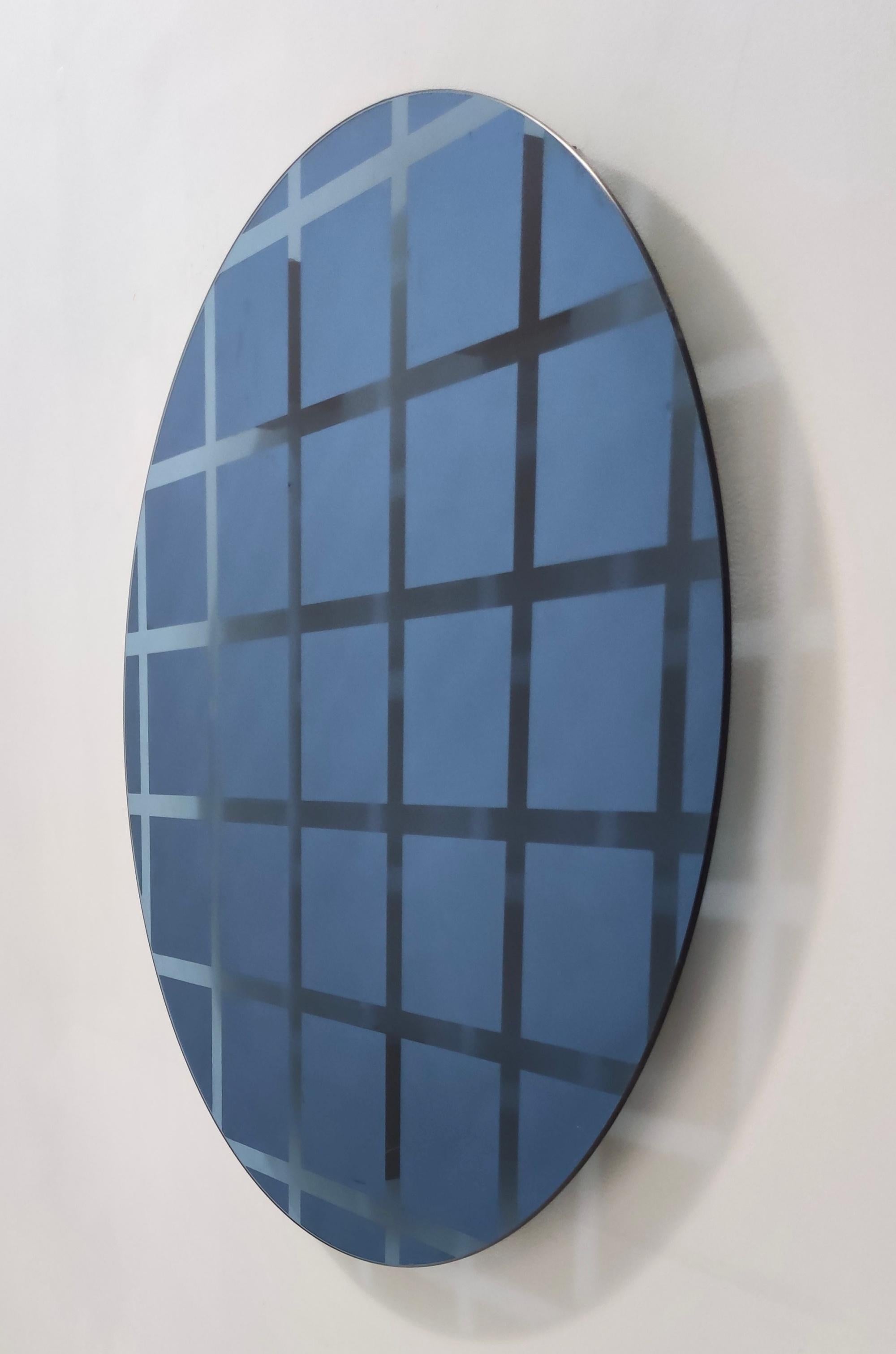 Postmodern Round Blue-Gray Wall Mirror 