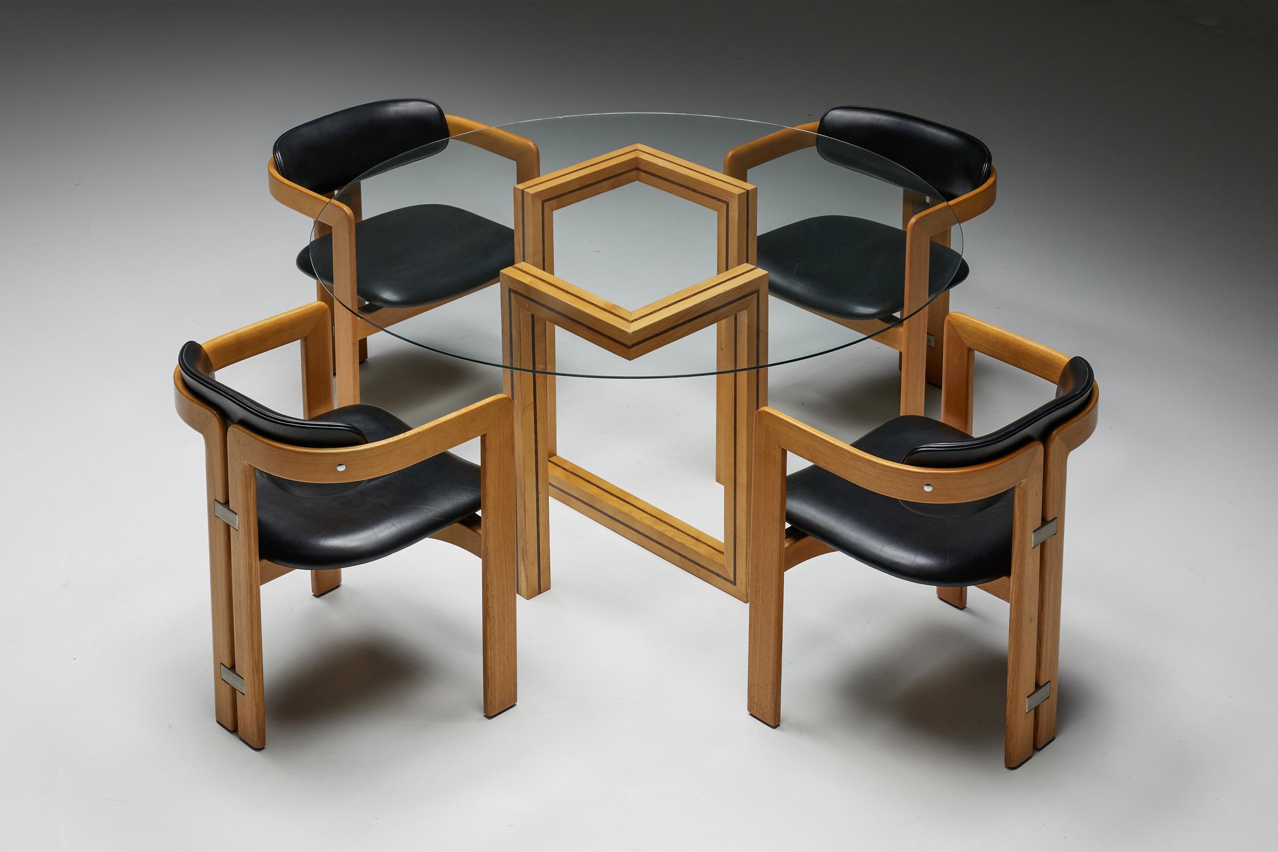 Fin du 20e siècle Table de salle à manger ronde postmoderne en verre avec base géométrique, années 1970 en vente