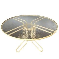 Modern Round "Kailua" Glass & Tubular Steel Patio Table by Brown Jordan