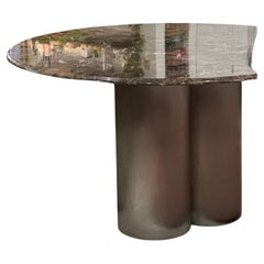 Postmodern Round Marble Dining Table with Three-Clover Steel Base