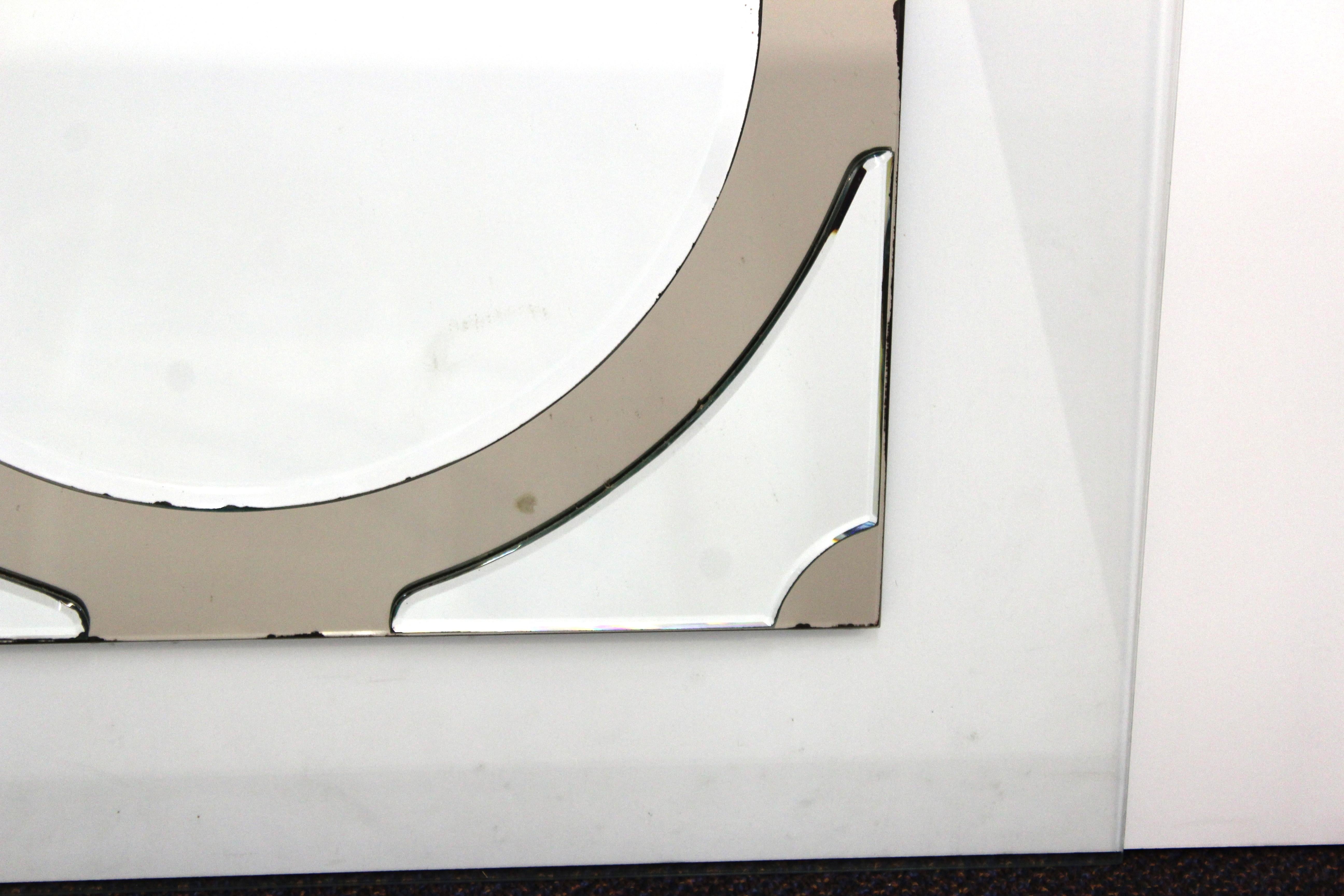 Post-Modern Postmodern Round Mirror on Rectangular Glass Frame For Sale