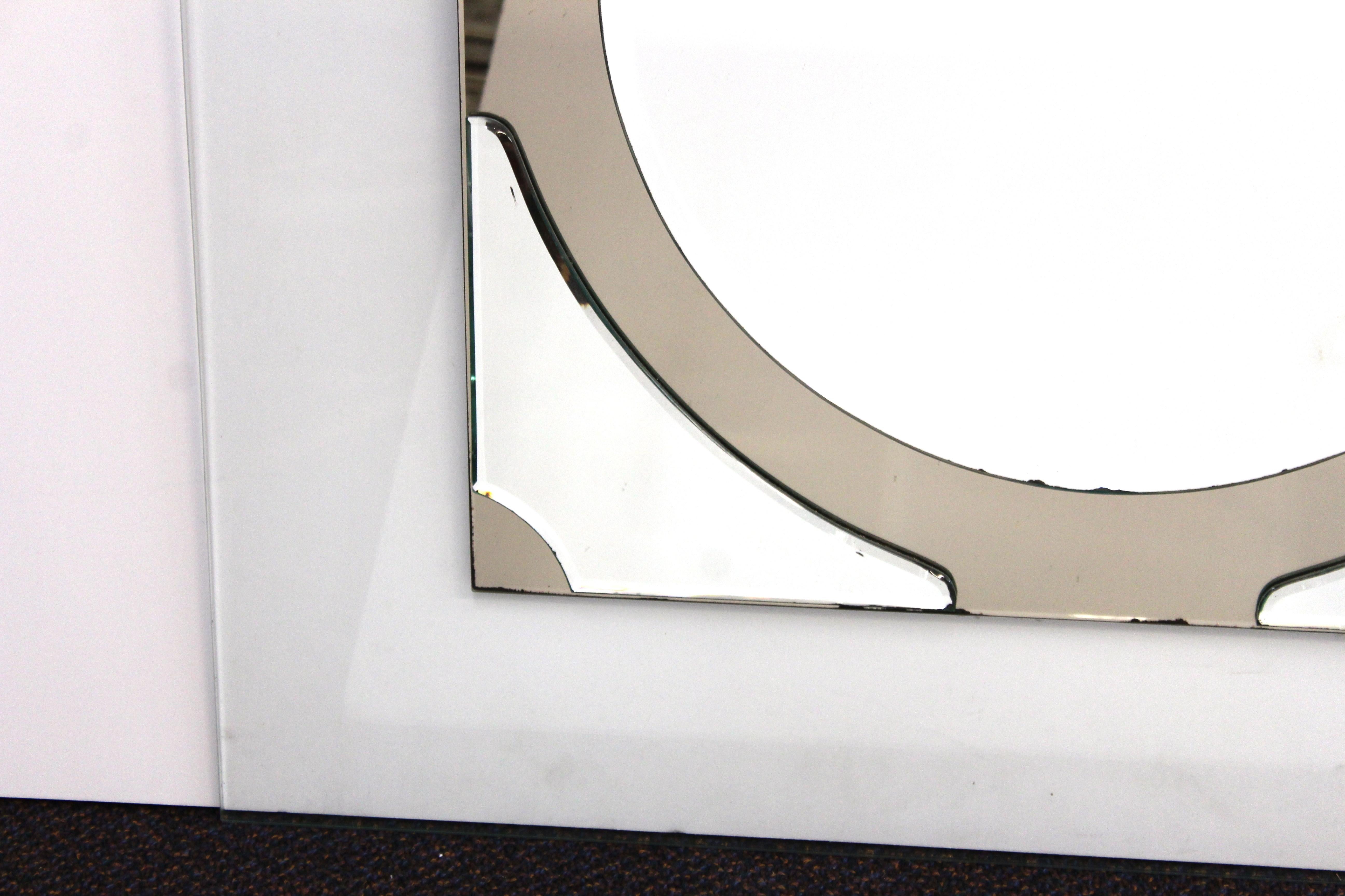 American Postmodern Round Mirror on Rectangular Glass Frame For Sale