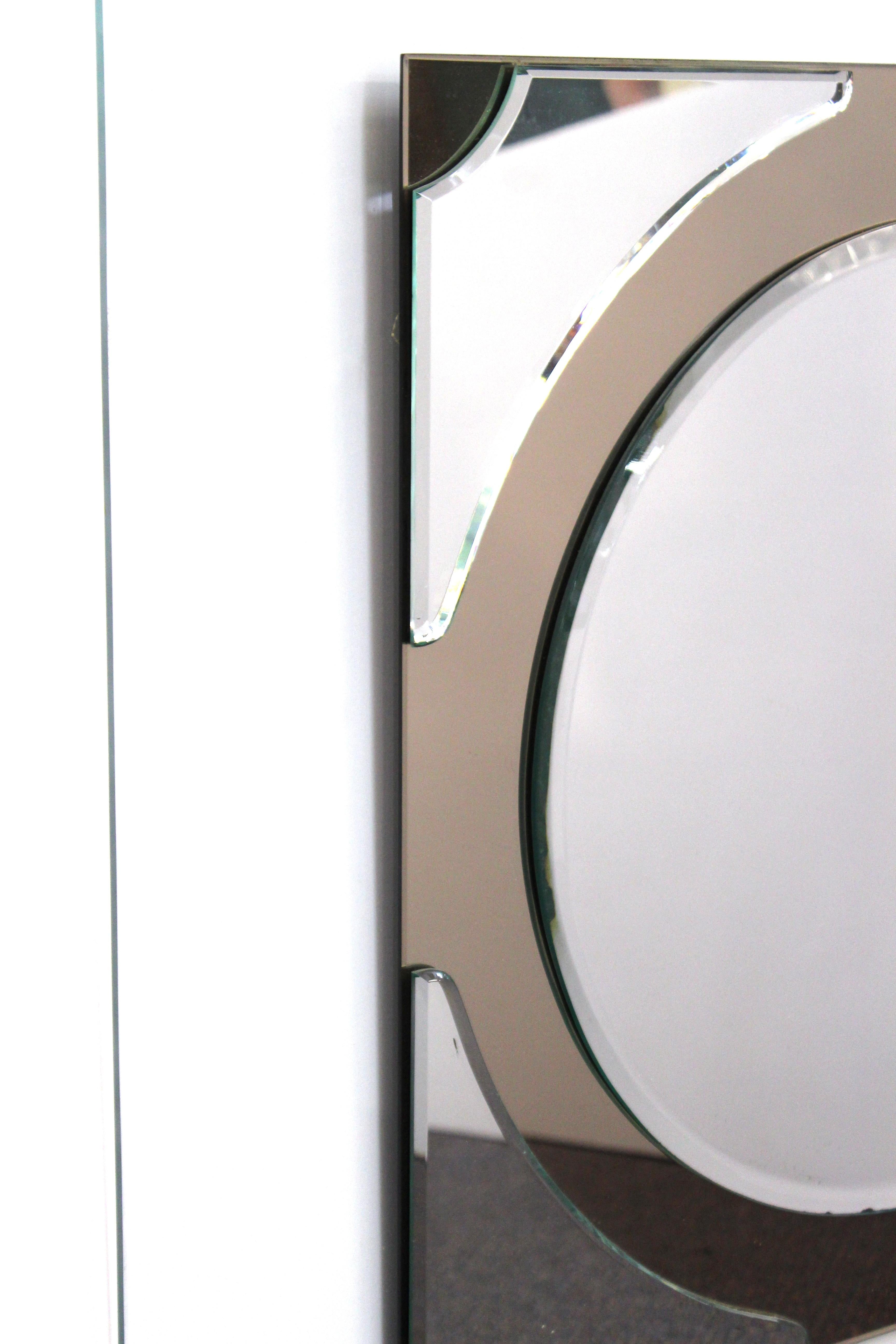 Postmodern Round Mirror on Rectangular Glass Frame For Sale 1