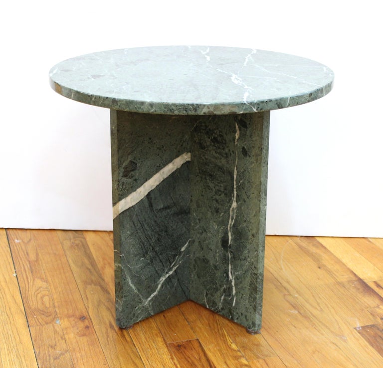 Postmodern Round Veined Stone Side Table at 1stDibs
