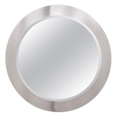 Miroir mural rond postmoderne avec cadre en acier miroir, Italie