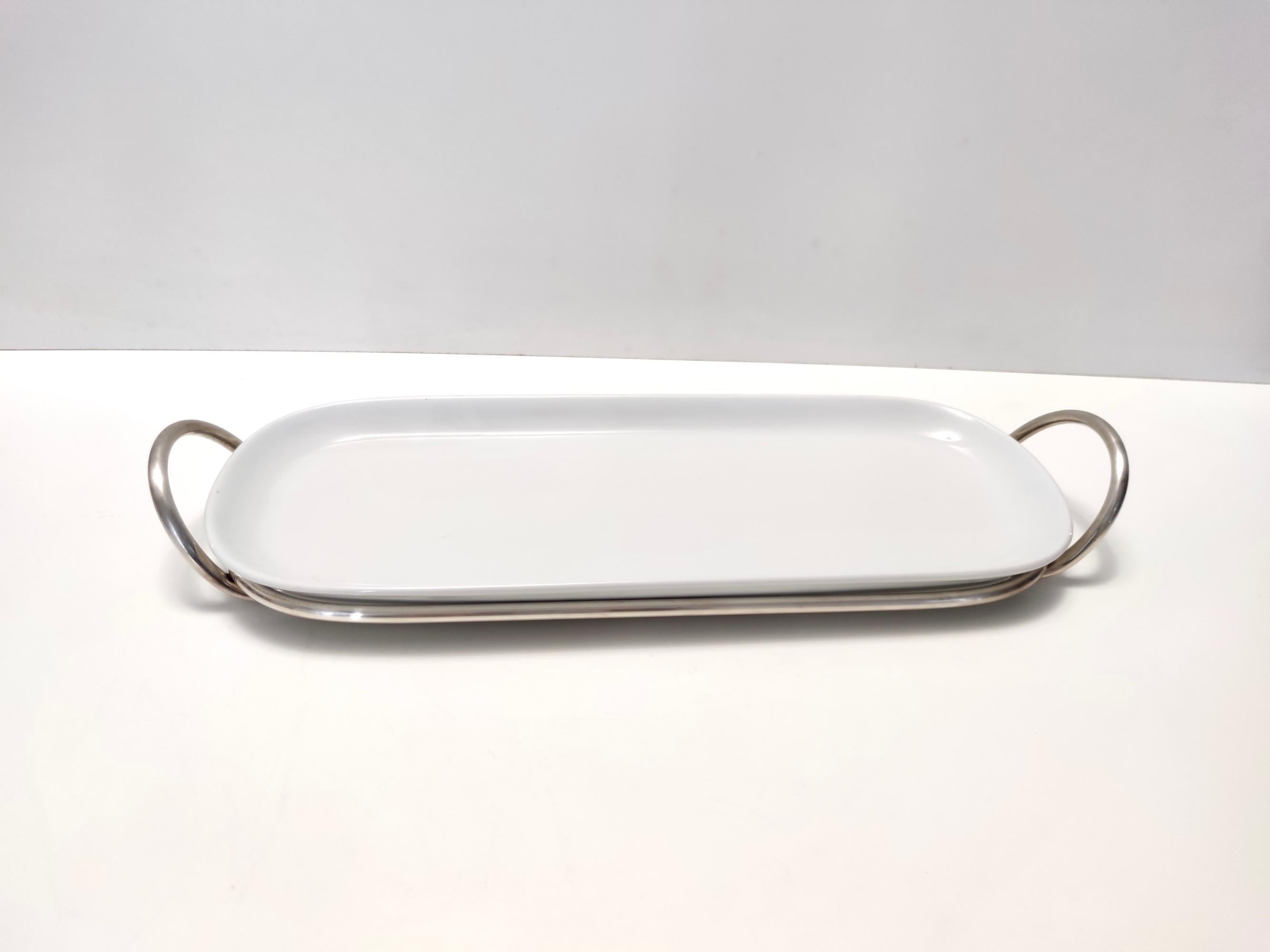 Italian Postmodern Sabattini Sheffield Plated Metal and Ceramic Serving Plate, Italy For Sale