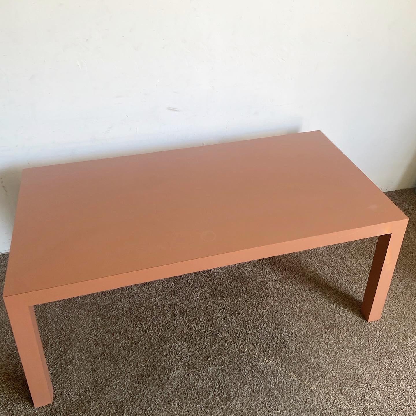 Postmodern Salmon Matte Laminate Parsons Dining Table For Sale 2