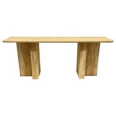 Postmodern Sandblasted Travertine Console or Sofa Table, Italy, 1980's