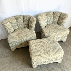 Postmodern Scalloped Banana Leaf Lounge Chairs With Ottoman - 3 Pieces