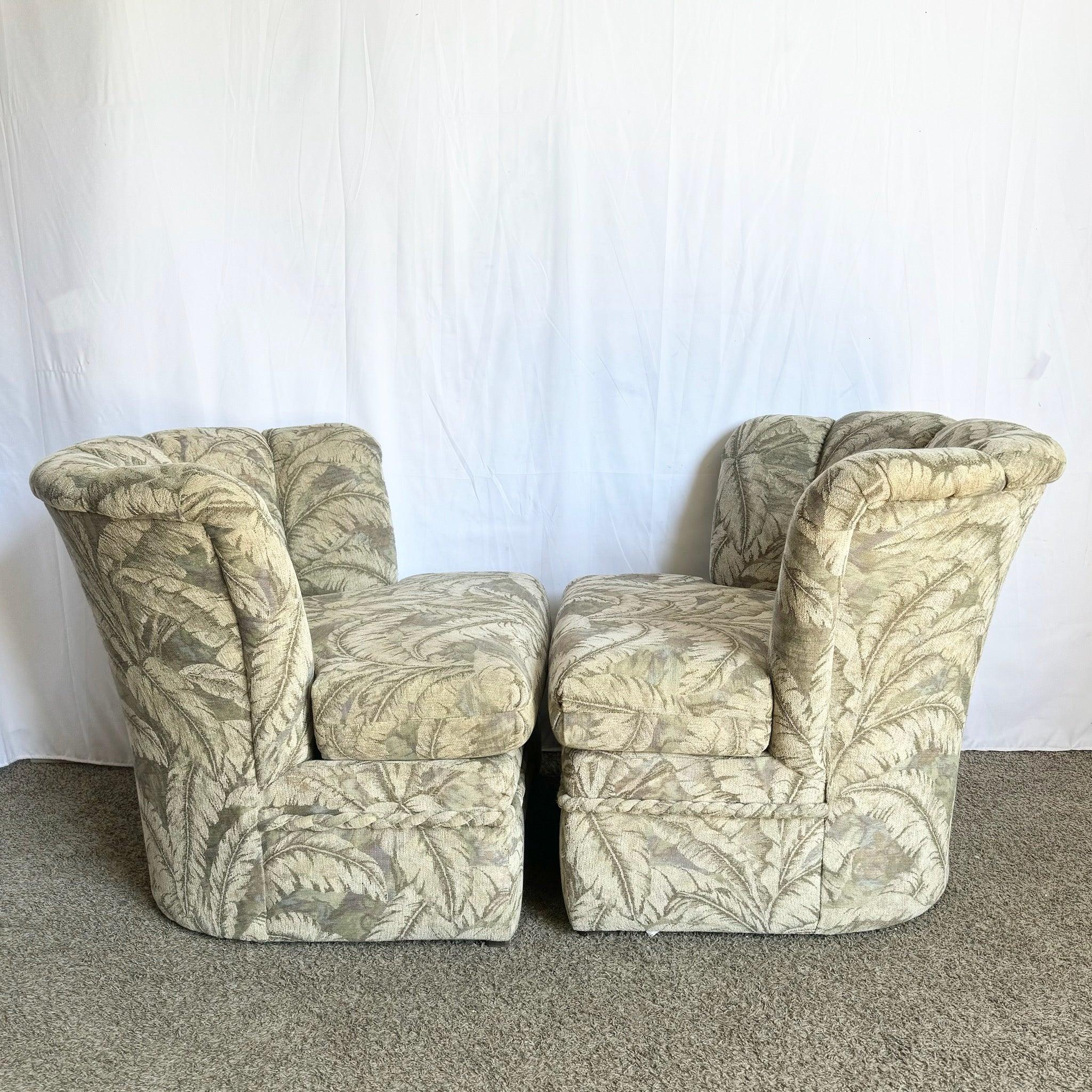 American Postmodern Scalloped Banana Leaf Lounge Chairs With Ottoman - 3 Pieces For Sale