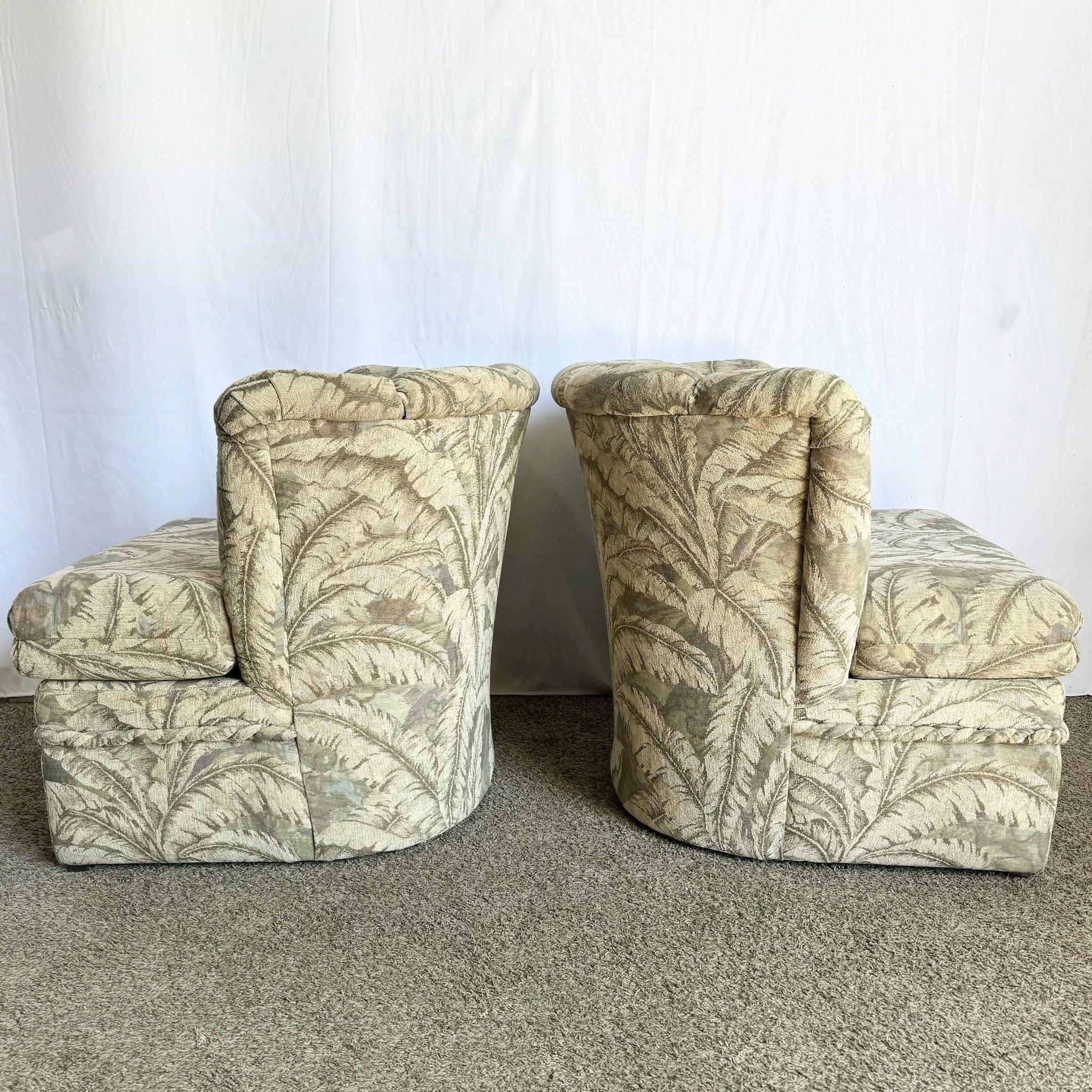 Late 20th Century Postmodern Scalloped Banana Leaf Lounge Chairs With Ottoman - 3 Pieces For Sale
