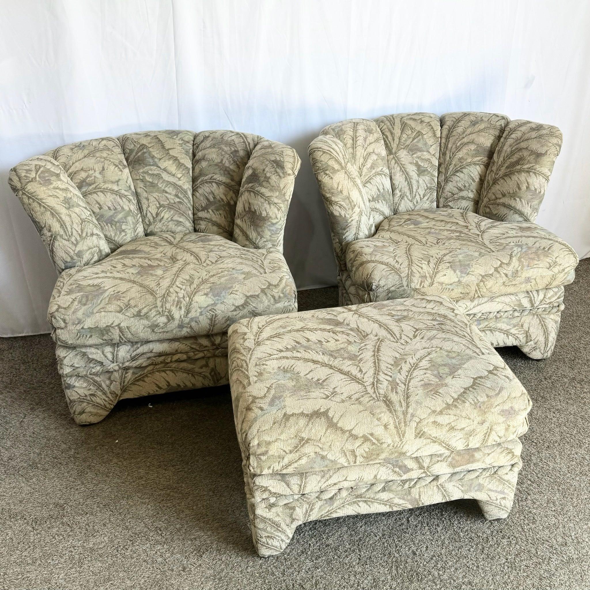 Postmodern Scalloped Banana Leaf Lounge Chairs With Ottoman - 3 Pieces For Sale 1
