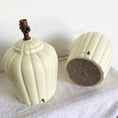 Postmodern Scalloped Cream Ceramic Table Lamps – a Pair