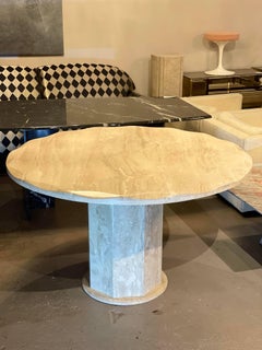 Postmodern Scalloped Edge Round Travertine Dining Table