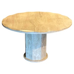 Postmodern Scalloped Edge Round Travertine Dining Table