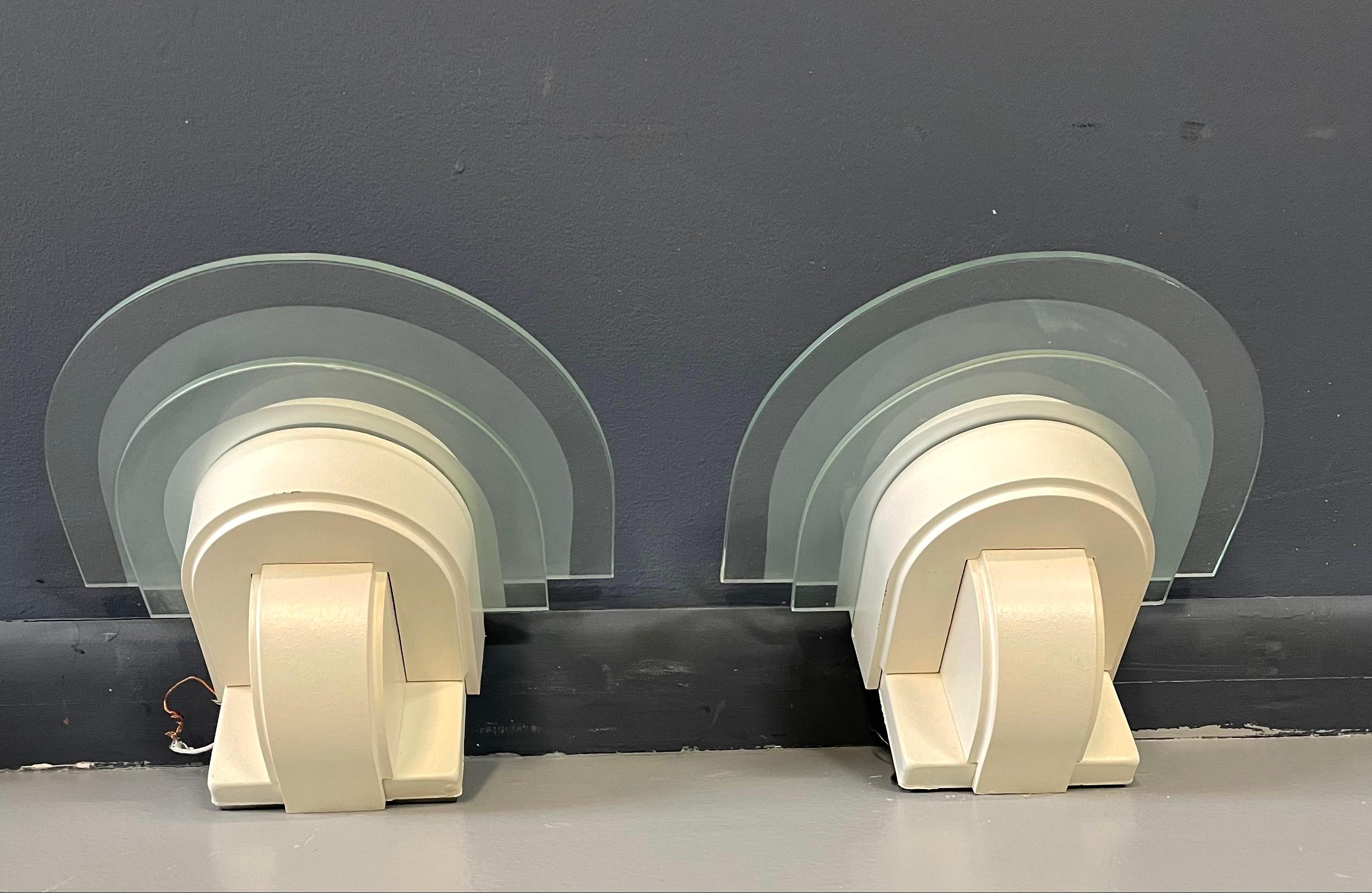 North American Postmodern Sconces by Luminaire in the Manner of Richard Meier w/ Frosted Glass