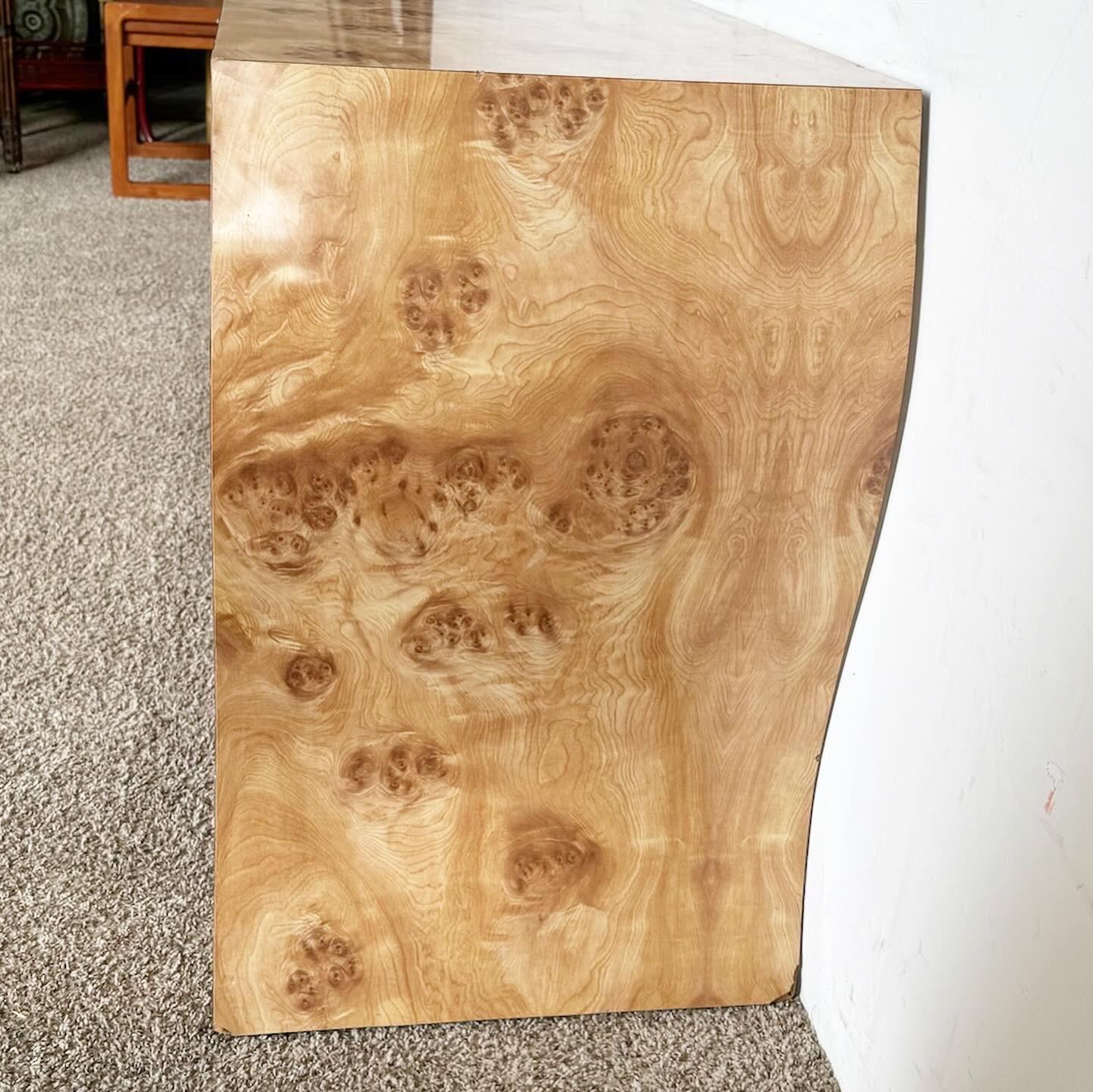 Post-Modern Postmodern Sculpted Burl Wood Laminate Dresser With Chrome Accents For Sale