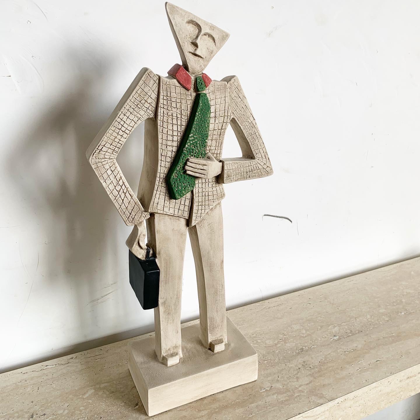 Post-Modern Postmodern Sculpted Business Man With Green Tie and Briefcase For Sale