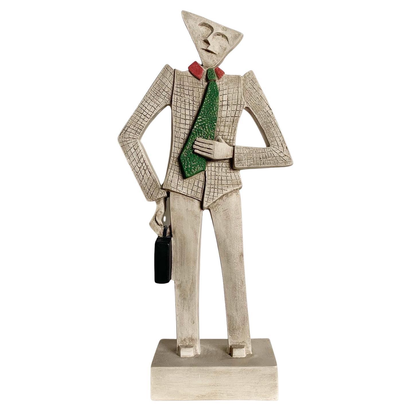 Postmodern Sculpted Business Man With Green Tie and Briefcase For Sale