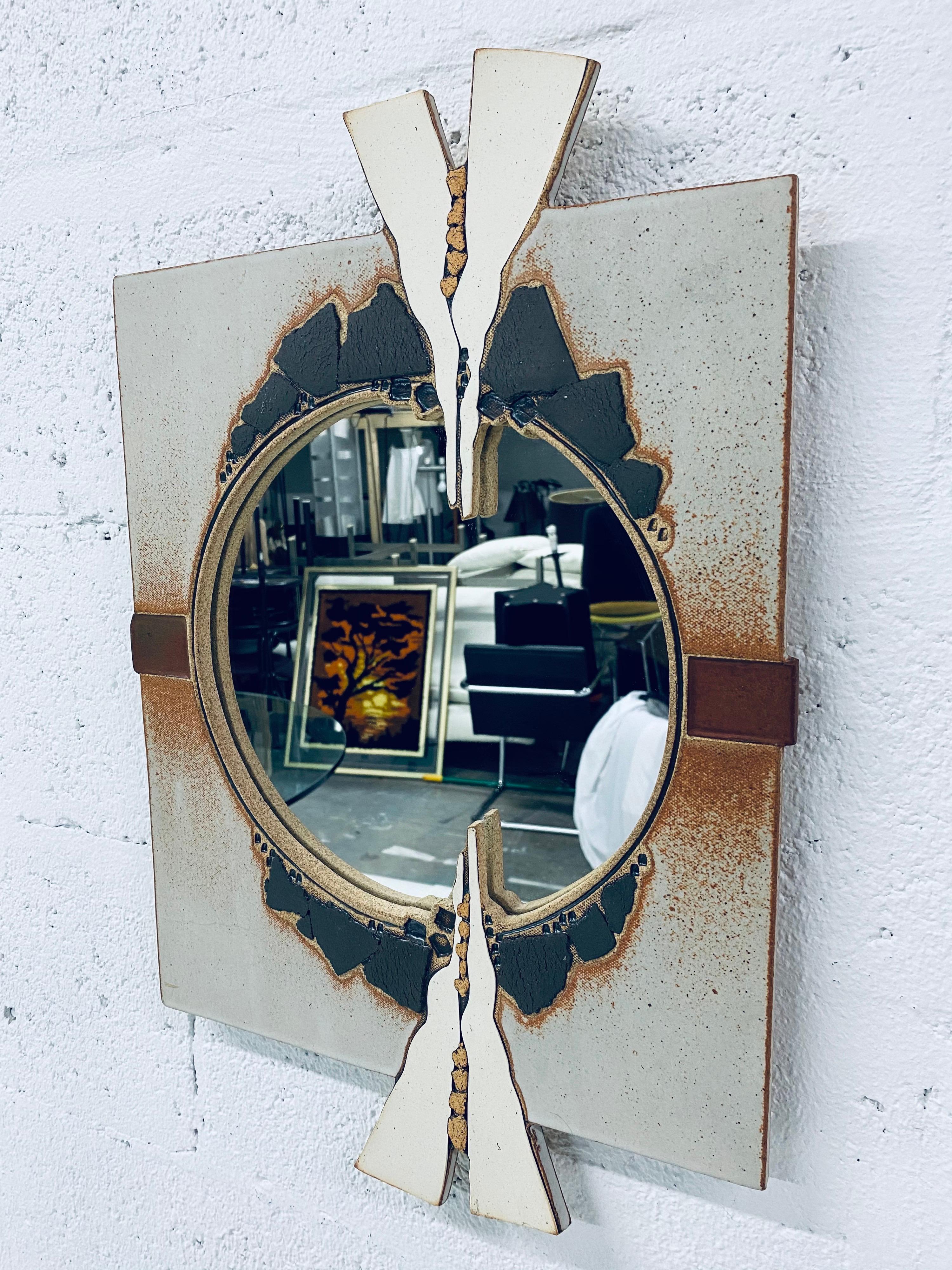 Post-Modern Postmodern Sculpted Ceramic Mirror, Artist Signed 1983
