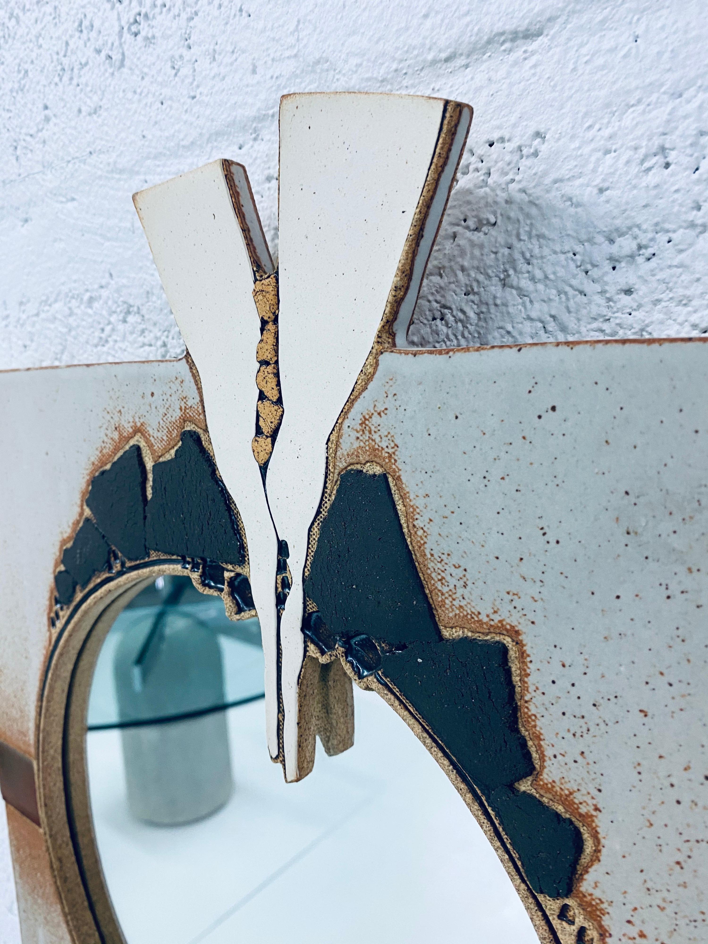 Postmodern Sculpted Ceramic Mirror, Artist Signed 1983 3