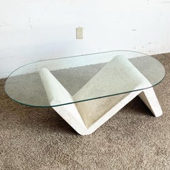 Postmodern Sculpted Concrete Oval Glass Top Coffee Table