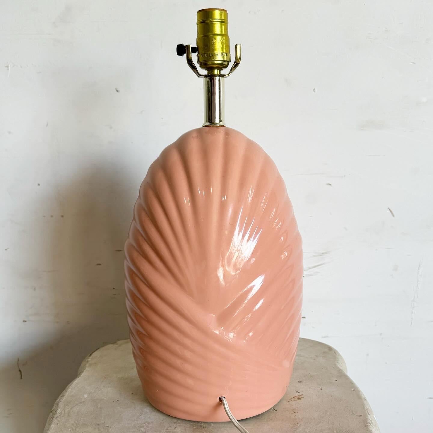 Post-Modern Postmodern Sculpted Coral Pink Scalloped Table Lamp For Sale