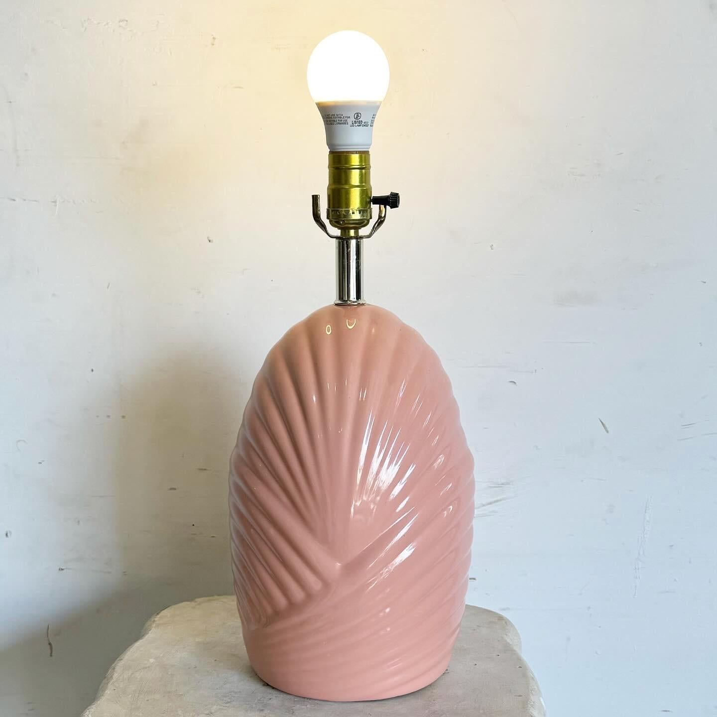 American Postmodern Sculpted Coral Pink Scalloped Table Lamp For Sale
