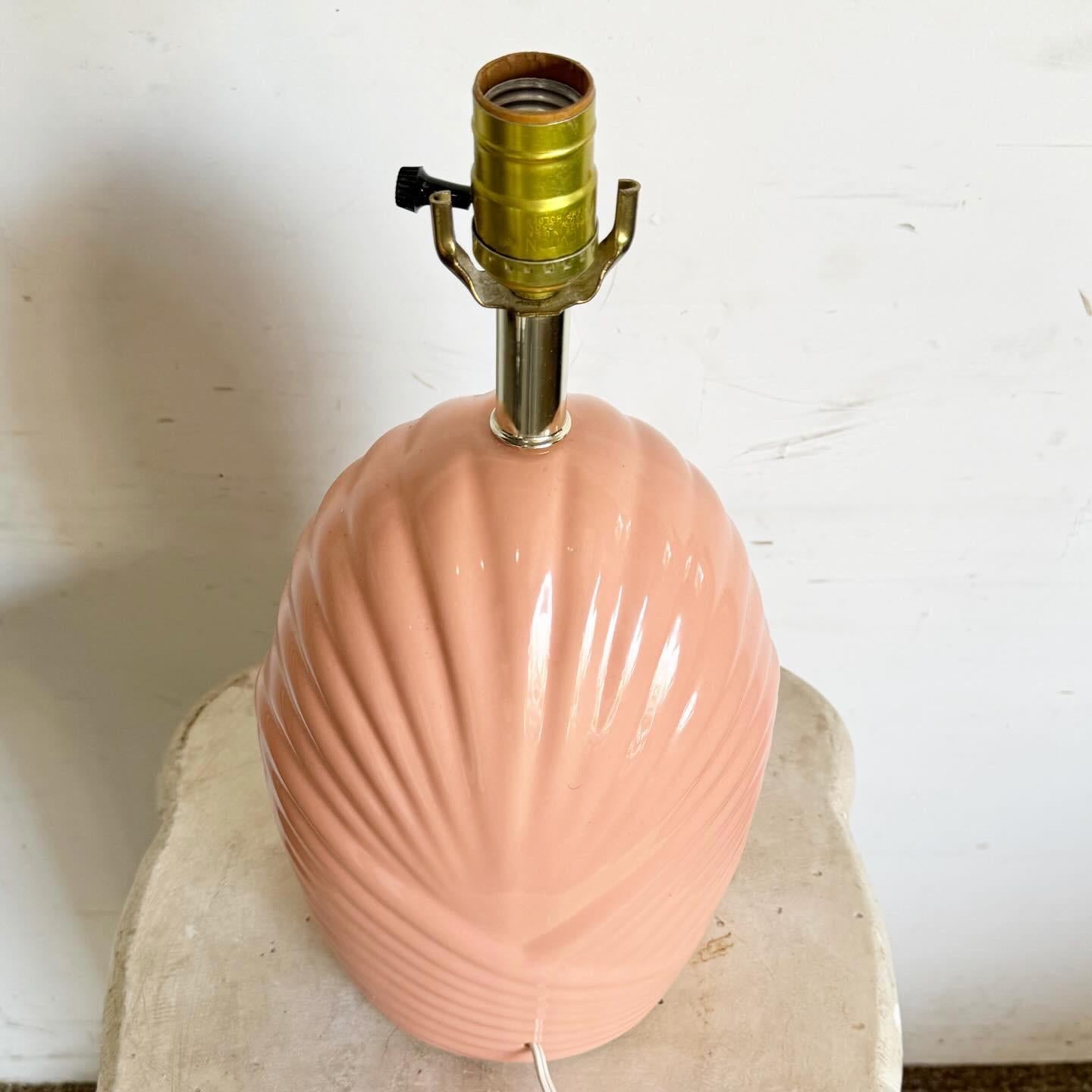 20th Century Postmodern Sculpted Coral Pink Scalloped Table Lamp For Sale