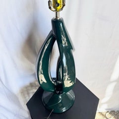Postmodern Sculpted Dark Green Ceramic Table Lamp
