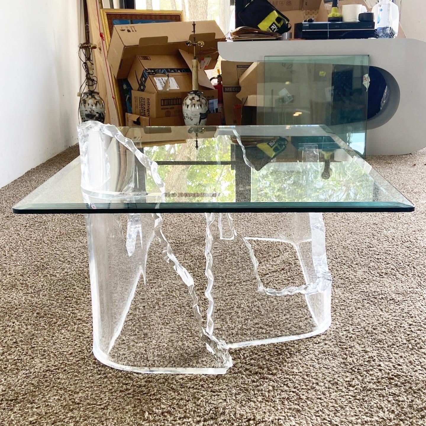 Postmodern Sculpted Lucite Glass Top Coffee Table For Sale 4