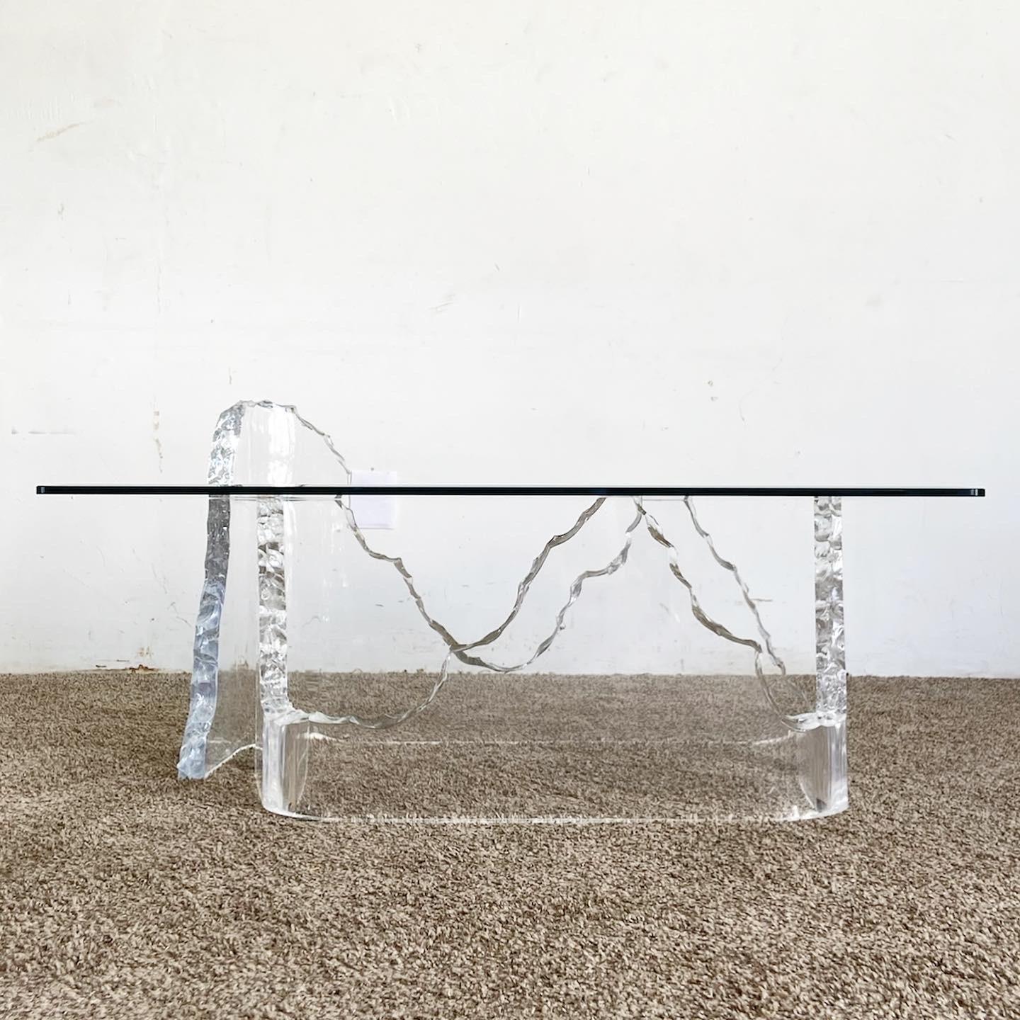 Post-Modern Postmodern Sculpted Lucite Glass Top Coffee Table For Sale