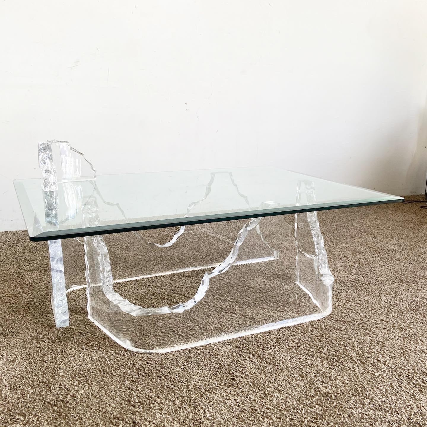American Postmodern Sculpted Lucite Glass Top Coffee Table For Sale
