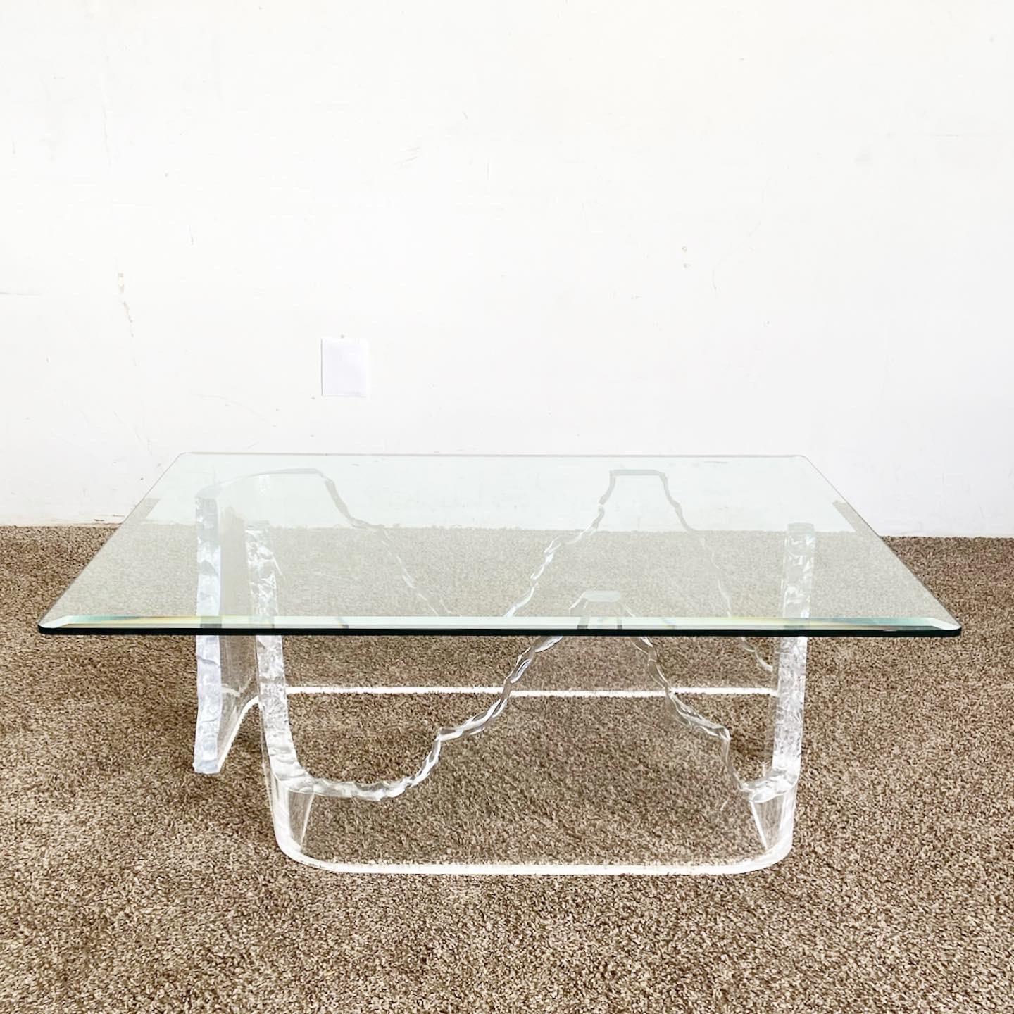 Postmodern Sculpted Lucite Glass Top Coffee Table For Sale 1