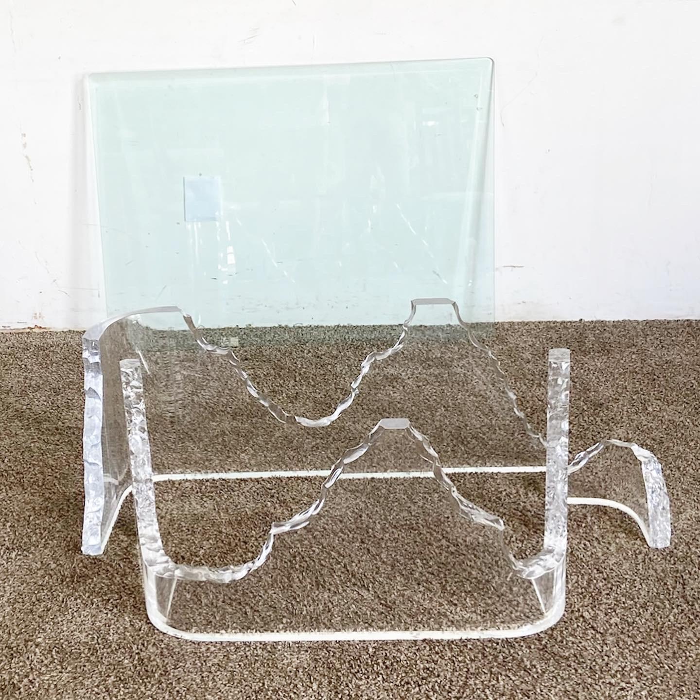 Postmodern Sculpted Lucite Glass Top Coffee Table For Sale 2