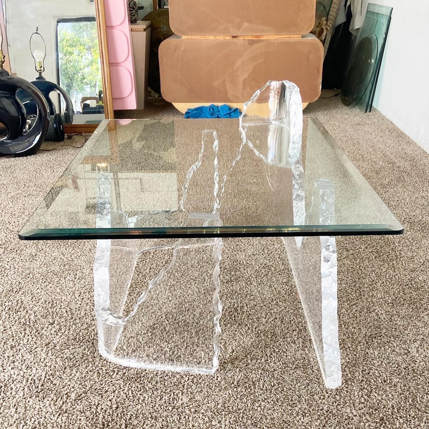 Postmodern Sculpted Lucite Glass Top Coffee Table For Sale 3
