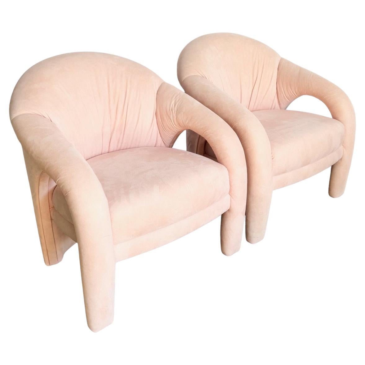 Sedie da salotto rosa scolpite postmoderne - una coppia