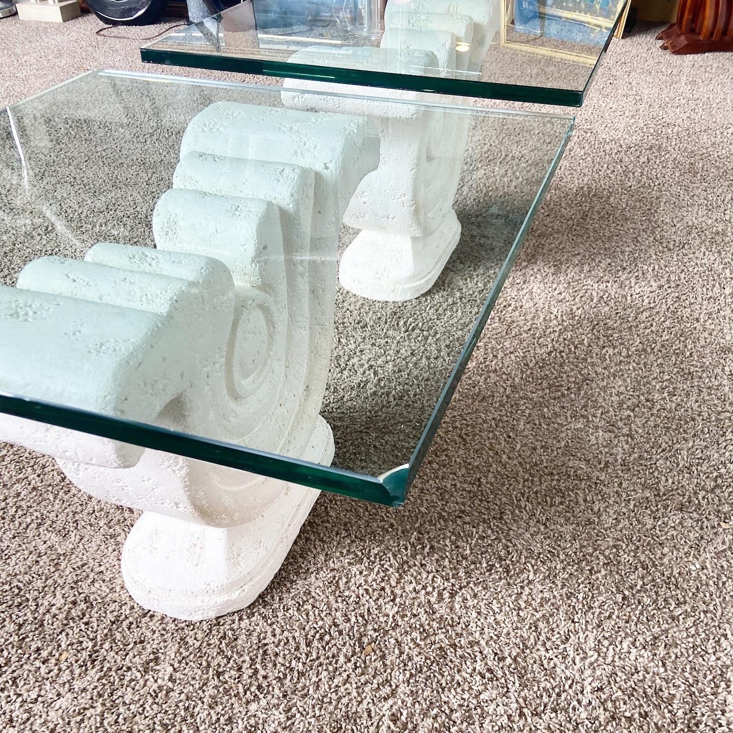 Postmodern Sculpted Plaster Glass Top Side Tables - a Pair For Sale 1