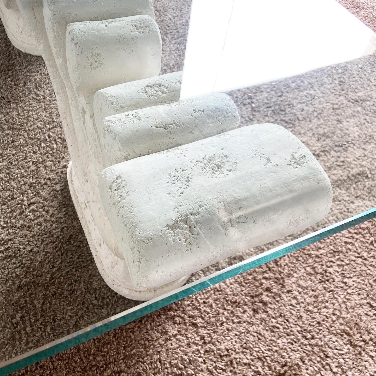 Postmodern Sculpted Plaster Glass Top Side Tables - a Pair For Sale 2