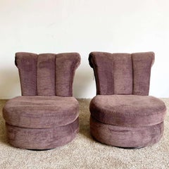 Postmodern Sculpted Purple Swivel Chairs - a Pair