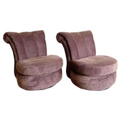 Postmodern Sculpted Purple Swivel Chairs - a Pair