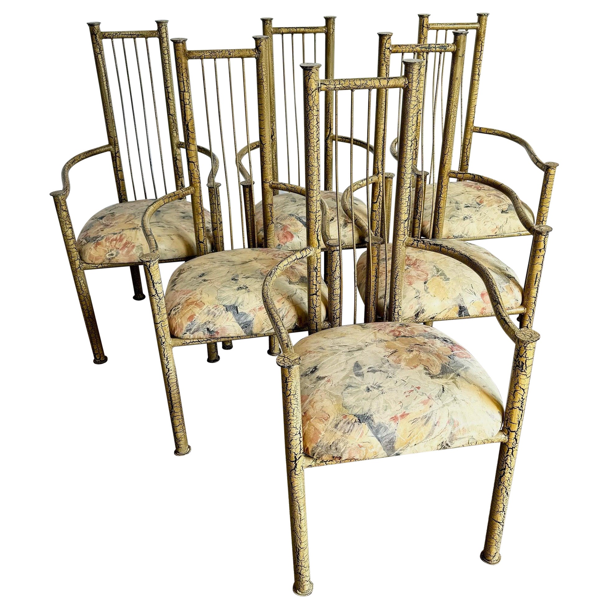 Postmodern Sculpted Tan Over Black Crackle Finished Dining Chairs - Set of 6 For Sale