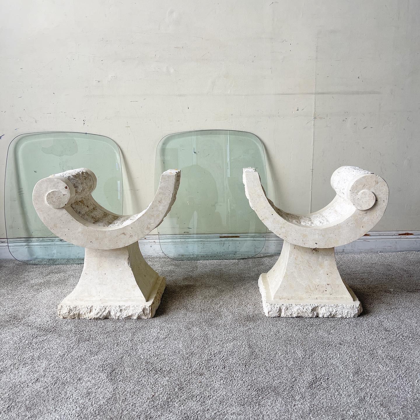 Postmodern Sculpted Tessellated Stone Side Tables, a Pair In Good Condition In Delray Beach, FL