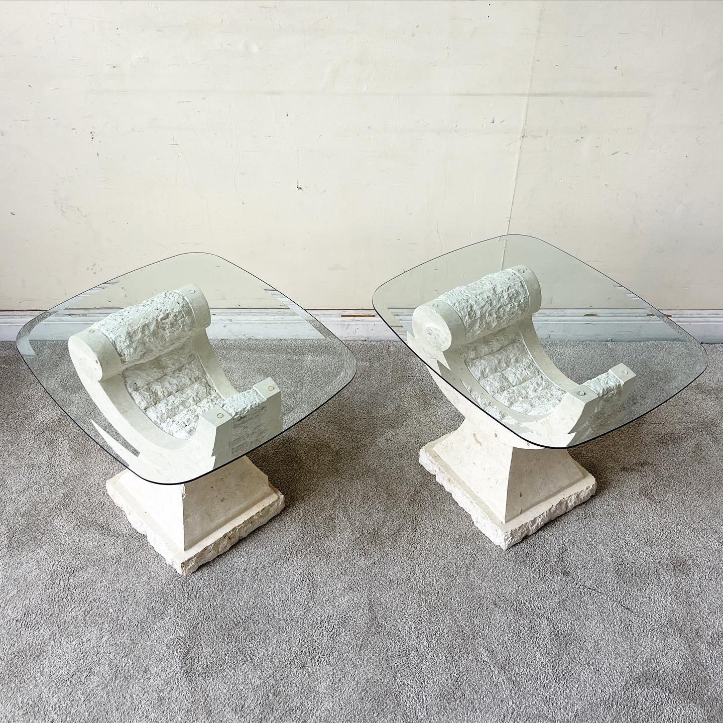 Postmodern Sculpted Tessellated Stone Side Tables, a Pair 1