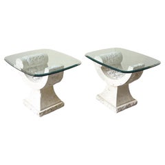 Postmodern Sculpted Tessellated Stone Side Tables, a Pair