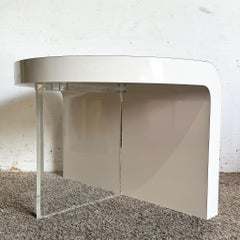 Postmodern Sculpted White Lacquer Laminate and Lucite Waterfall Side Table